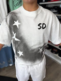 White Stars Spraypaint Fashion Men's Crop Top - Stitched Dreams